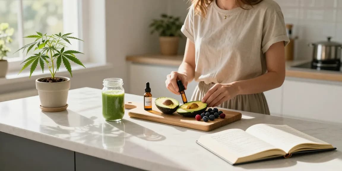 Ministry cannabis wellness routine featuring organic CBD oil, hemp extract, and healthy breakfast.