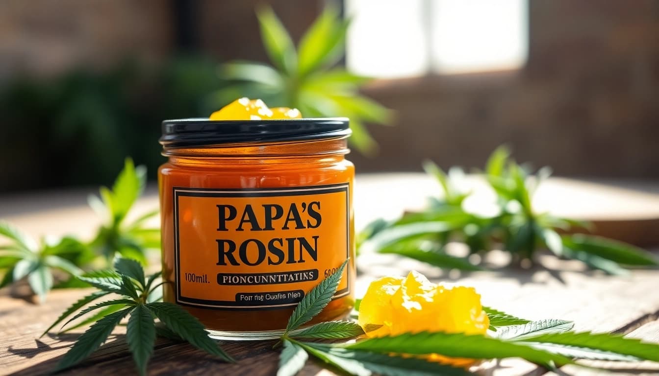 Showcase of papa's select rosin in a sunny setting, highlighting its quality and texture.