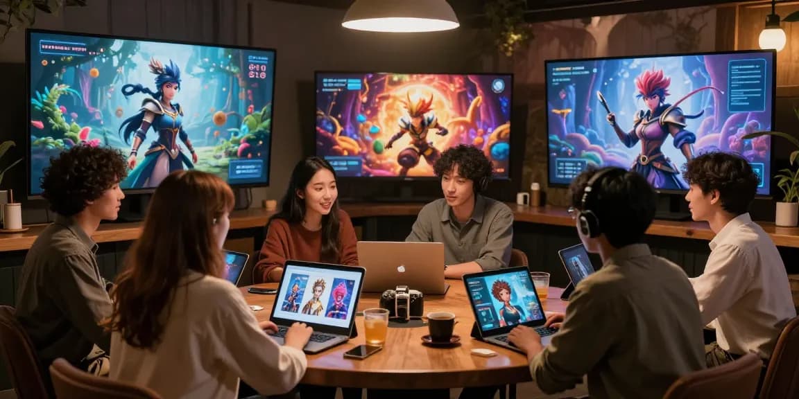Tavern AI users engaging creatively with digital characters in a warm virtual tavern.
