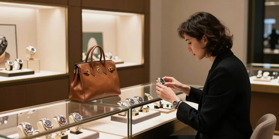 Luxury shopping for Rolex replica watches in a stylish retail setting.