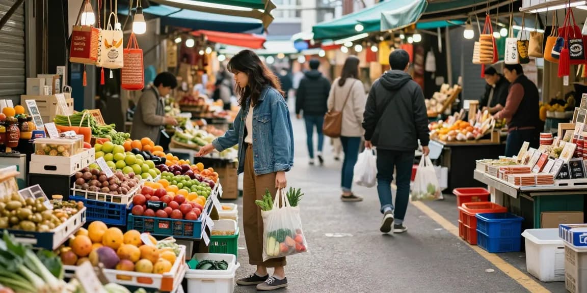Seoul market scene with vibrant produce and a shopper engaging in local culture at https://forumup.org/shop/search.php?ca_id=&addr1=&addr2=&addr3=&schKeyword=.