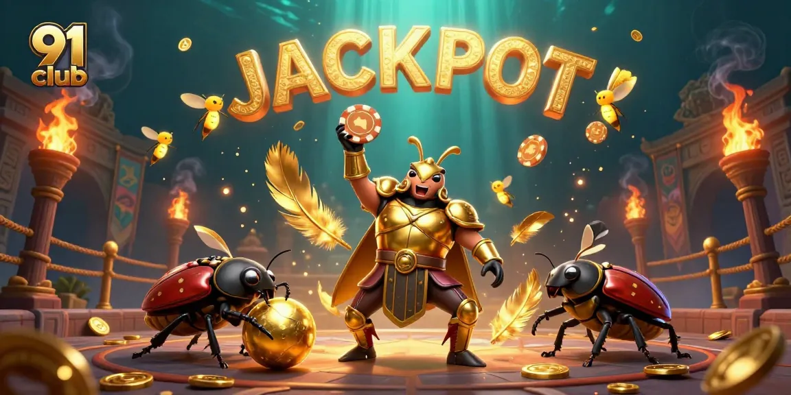 Engage with 91 club's thrilling gaming experience featuring vibrant characters and a jackpot theme.