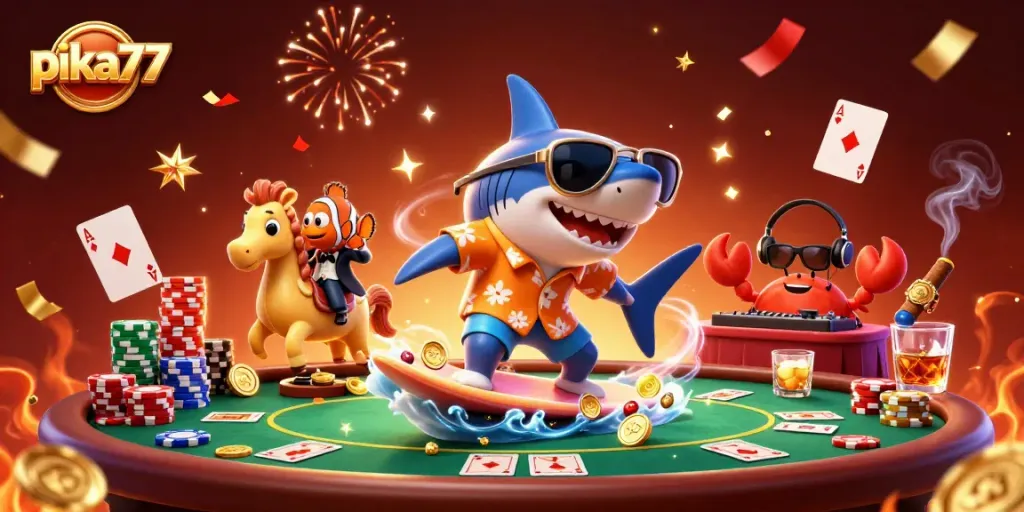 Engage with exciting poker gameplay at pika77 featuring vibrant casino elements and vivid characters.
