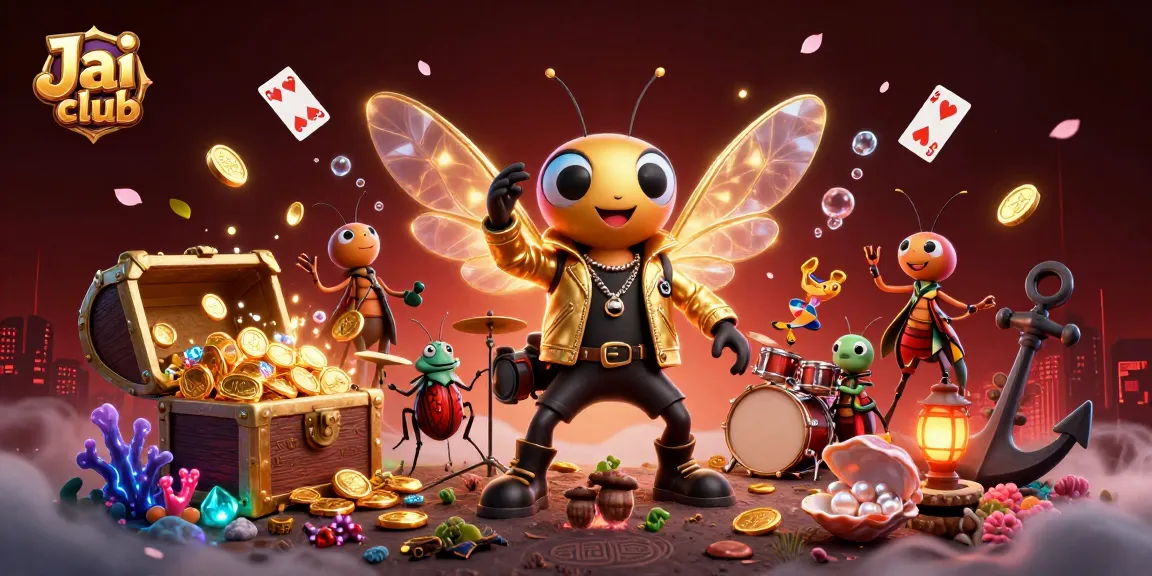 Engage with the exciting Jai club gaming experience featuring a rock star cicada amidst thrilling treasures.