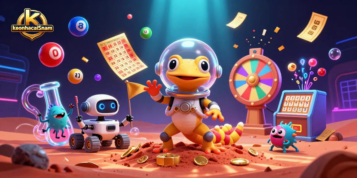 Join the Martian gecko in a thrilling keonhacai5nam casino adventure among colorful lottery elements!