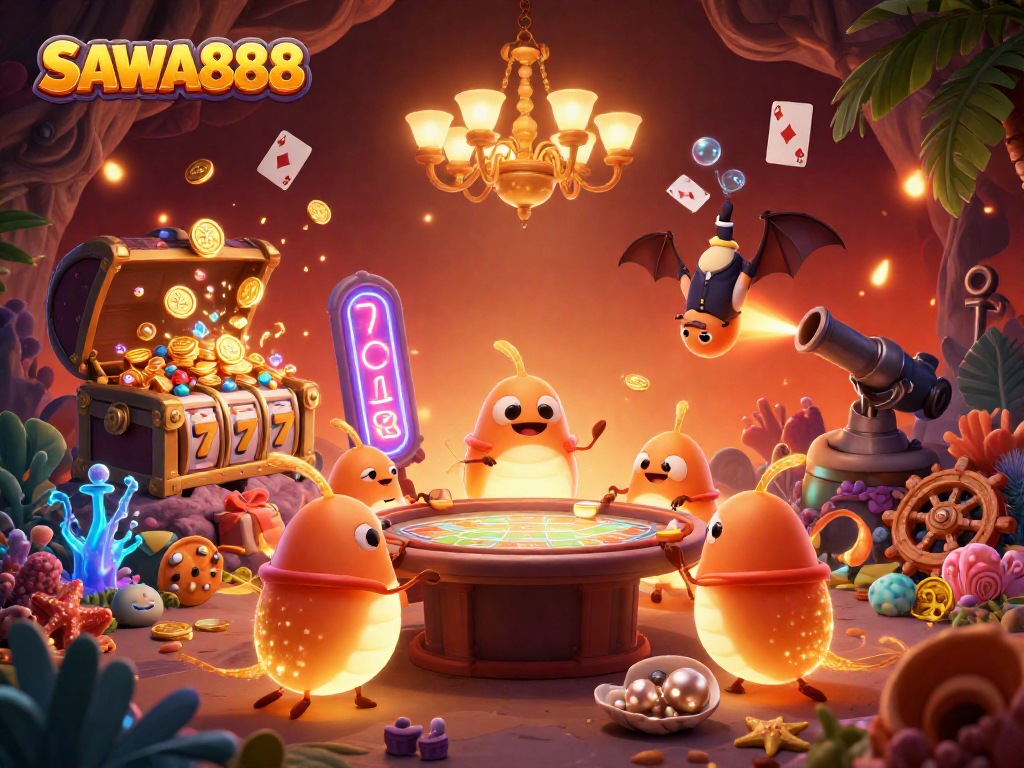 Illuminate your game with SAWA888, where glowworms light up a vibrant cave casino scene.