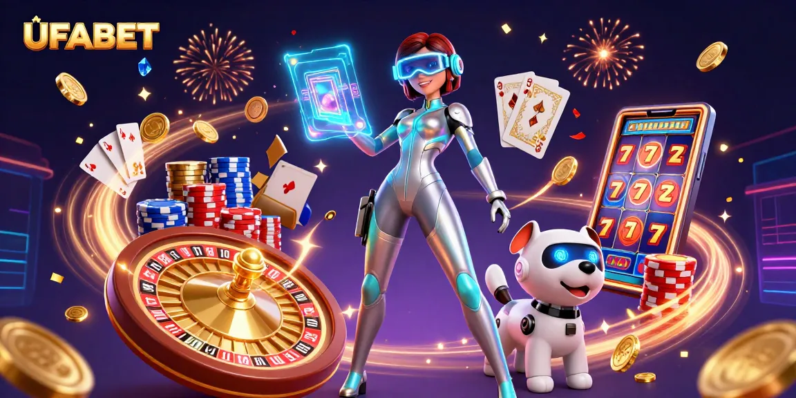 UFABET promotes a thrilling gambling experience with a stunning 3D illustration capturing excitement and rich details.
