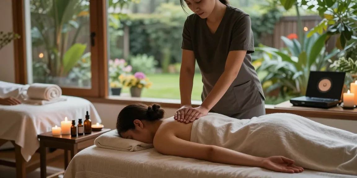 Swedish massage session in a tranquil spa setting with calming ambiance and aromatic candles.