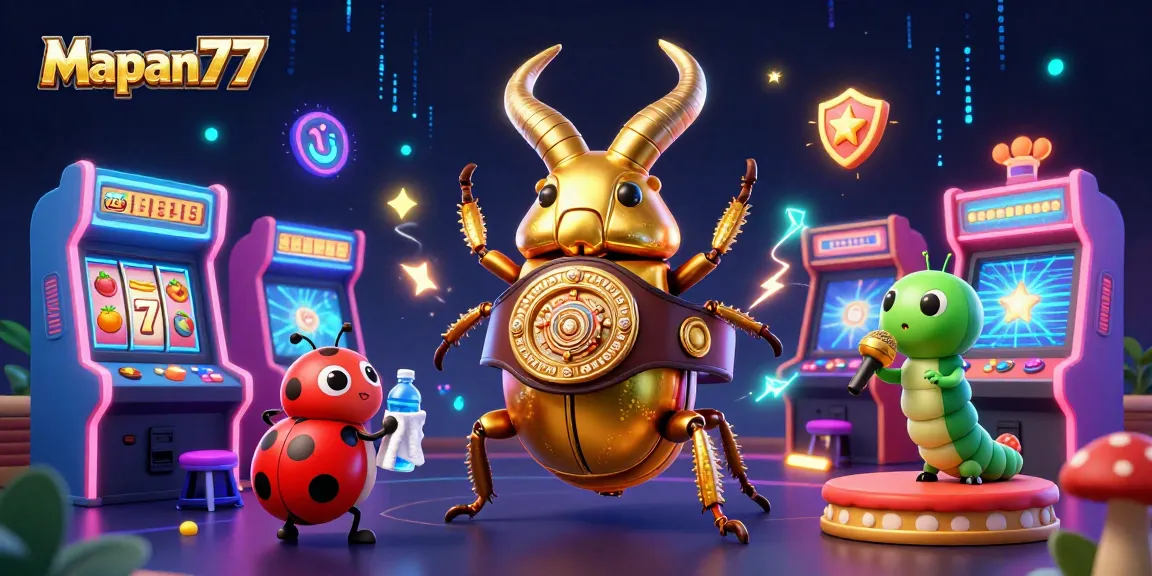 Mapan777 showcases a vibrant 3D casino illustration featuring characters and slot elements in action.