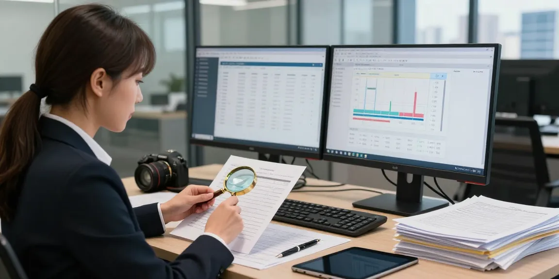 Asset tracing analysis by a forensic accountant with financial documents and charts.