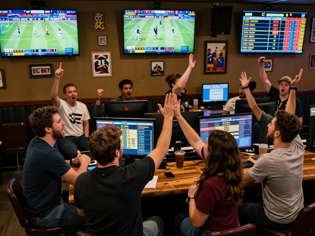 Experience the excitement of sports betting at BETBET in a lively sports bar atmosphere