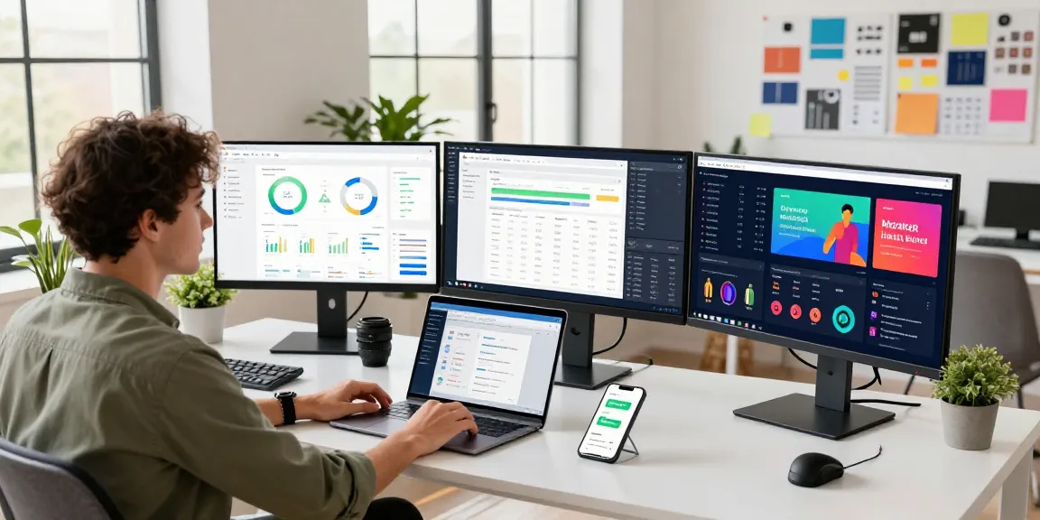 Marketing strategist analyzing link raja328 campaign metrics in a vibrant office space, showcasing creativity and productivity.
