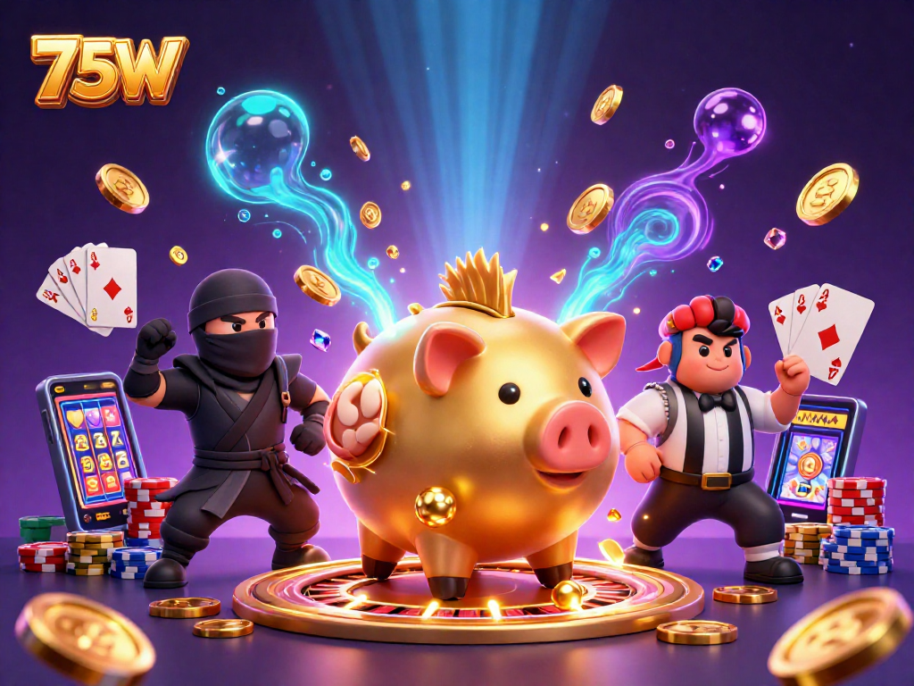 75W: viva a adrenalina dos jogos de cassino com referências vibrantes e ricos elementos de caça-níqueis.