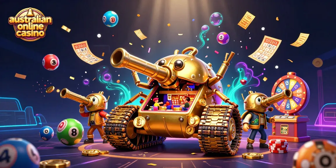 Engage in thrilling gameplay at an australian online casino with vibrant lottery balls and a massive beetle tank casino.