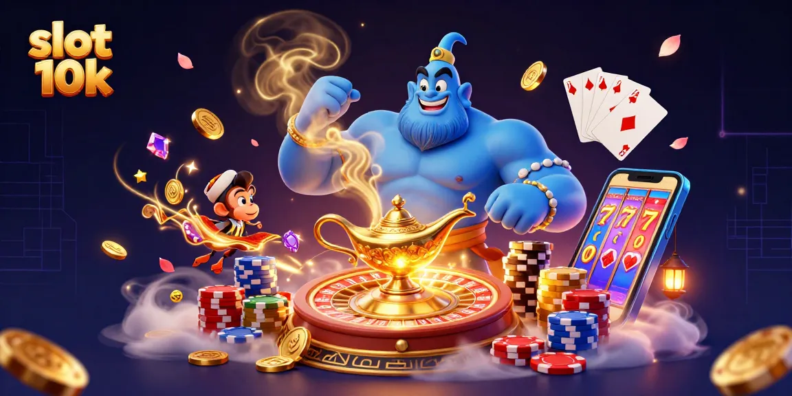 Play slot 10k with exciting golden coins and vibrant characters creating a thrilling casino atmosphere.