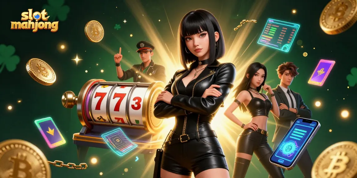Play thrilling slot mahjong with a captivating Asian woman in a dynamic casino scene filled with action.