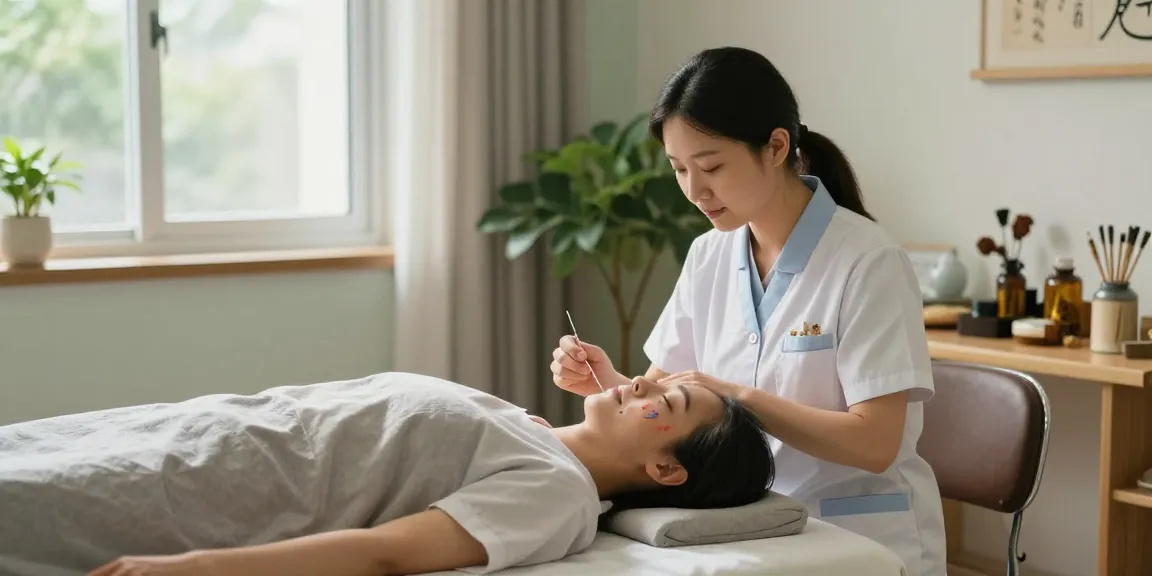 수원한의원 practitioner caring for a patient during acupuncture treatment.