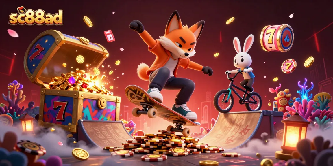 Experience sc88ad with thrilling gaming action featuring vibrant casino symbols and unique characters.