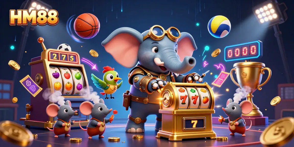 Play exciting slot games at HM88 with a steampunk elephant engineer and dynamic gambling elements.