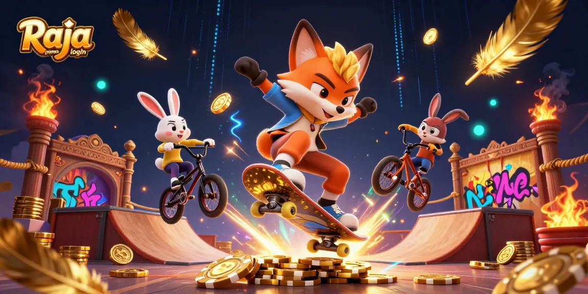 Experience the thrill of Raja game login with vibrant 3D cartoon characters at a casino-themed gaming scene.