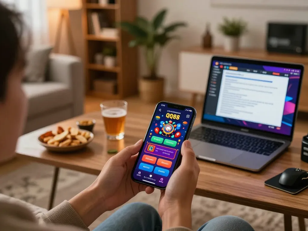 Engaging online gaming experience into QQ88 không bị chặn via smartphone in comfortable home setting