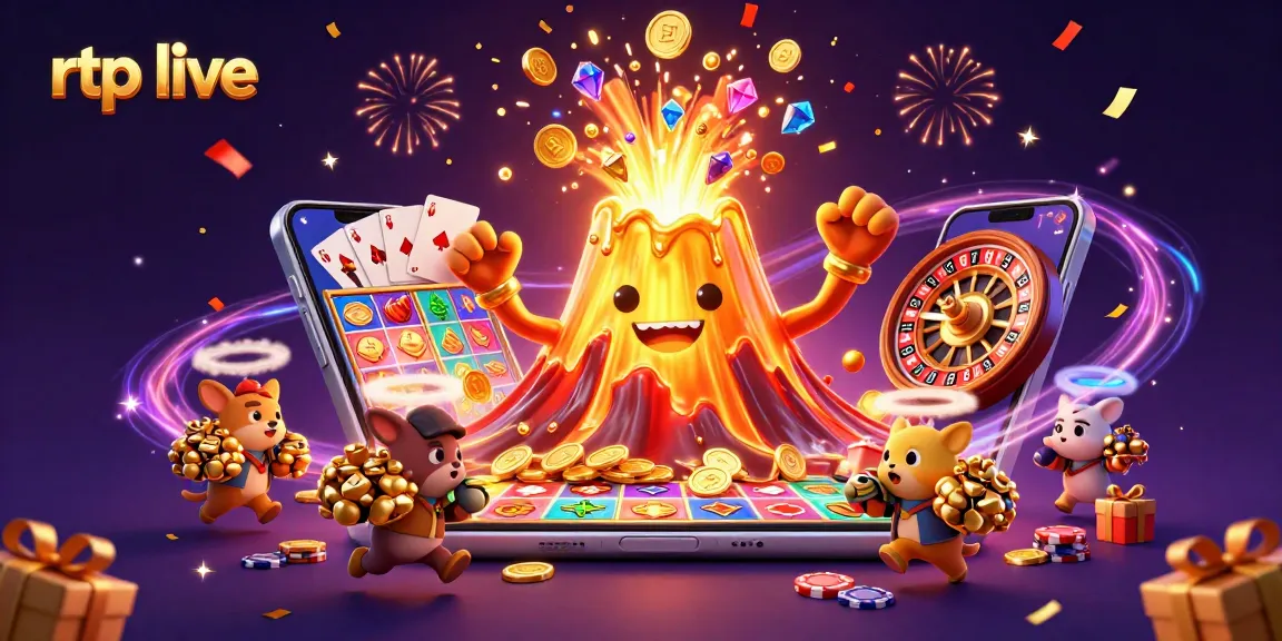 Experience the thrill of rtp live slots with vibrant 3D elements and a winning volcano.