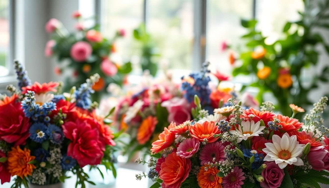 bluetenbande kreative Floralarrangements in einem hellen, einladenden Raum gestalten.