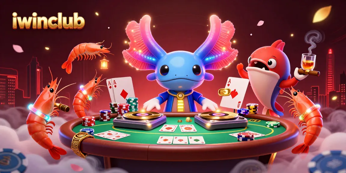 Engage with iwinclub's vibrant casino scene featuring a dynamic DJ and animated characters.