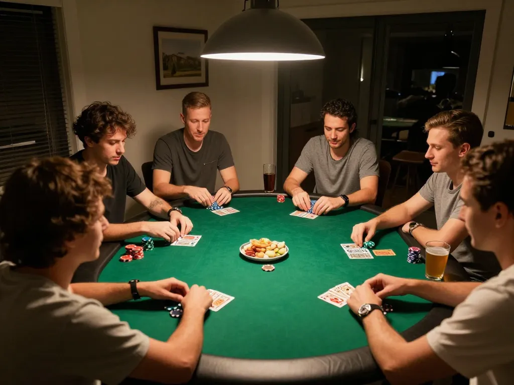 Players enjoying a friendly poker night at home focusing on the hidden wiki gaming strategies.