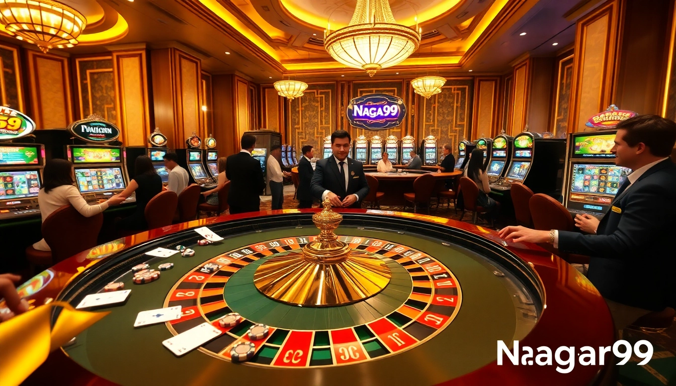 Naga99 players celebrating at a roulette table in a luxurious casino environment, showcasing excitement and strategy.