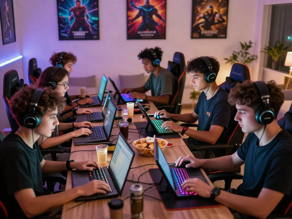 Situs LUXURY111 dengan pemain game muda yang bersemangat di ruang bermain yang nyaman.