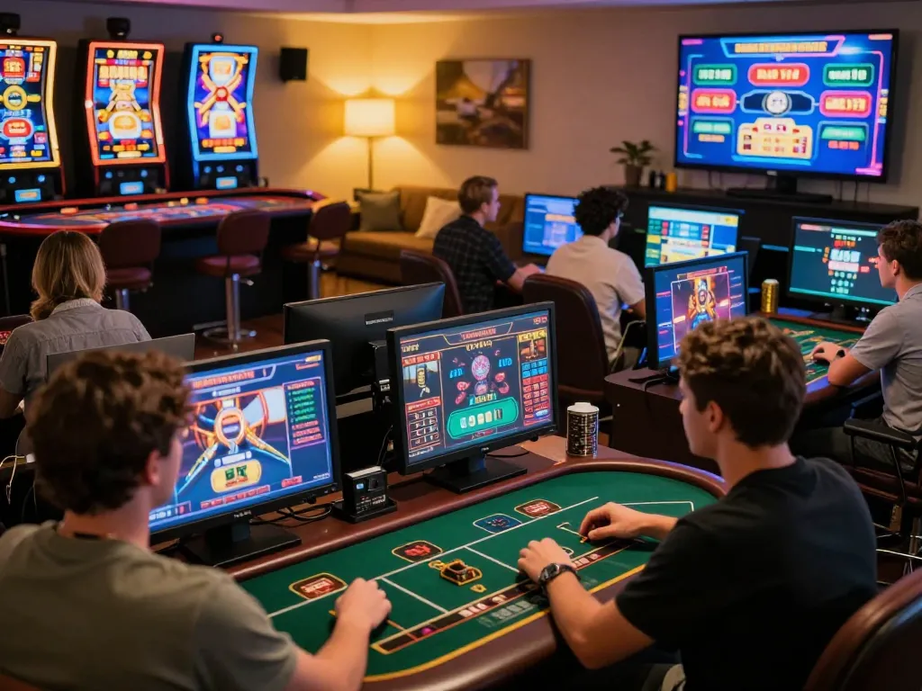 Players enjoying fast-paced gameplay at GG88 online casino, showcasing vibrant slot games and interactive live dealer tables.