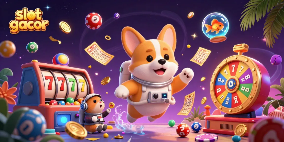 Experience the thrill of slot gacor games with a cartoon astronaut corgi in a vibrant casino