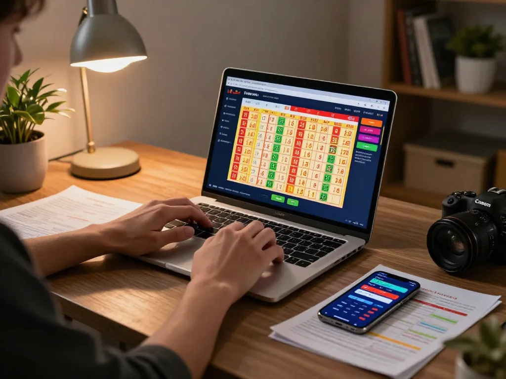 Engaging online gaming scene showcasing strategic actions with Prediksi Jitu displayed on laptop, creating a focused gambling atmosphere.