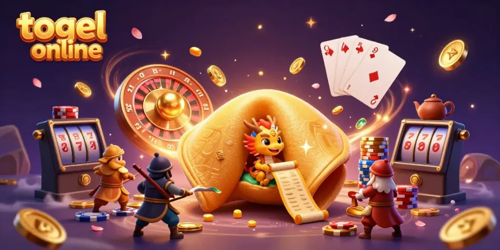 Engage with the fun of togel online through vibrant casino visuals featuring lucky symbols and dynamic gaming elements.