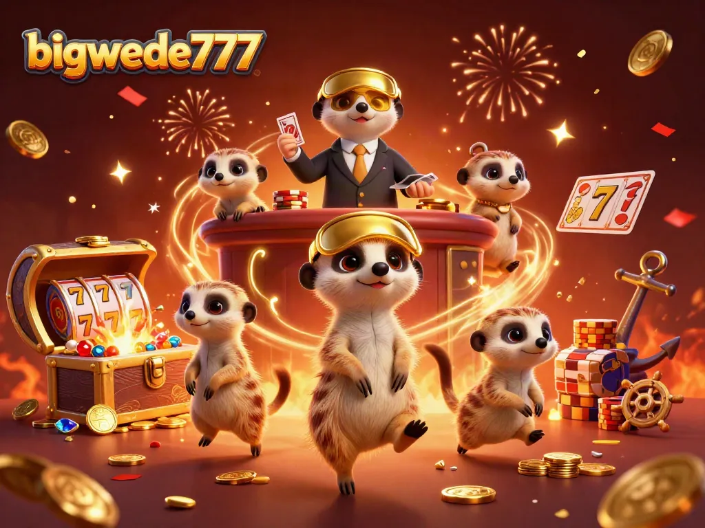 Experience exciting games at bigwede777 with meerkats running a vibrant casino in 3D.