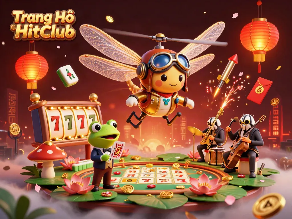 Engage in thrilling gameplay at Trang Chủ HitClub with a vibrant casino scene featuring card games and fun characters.