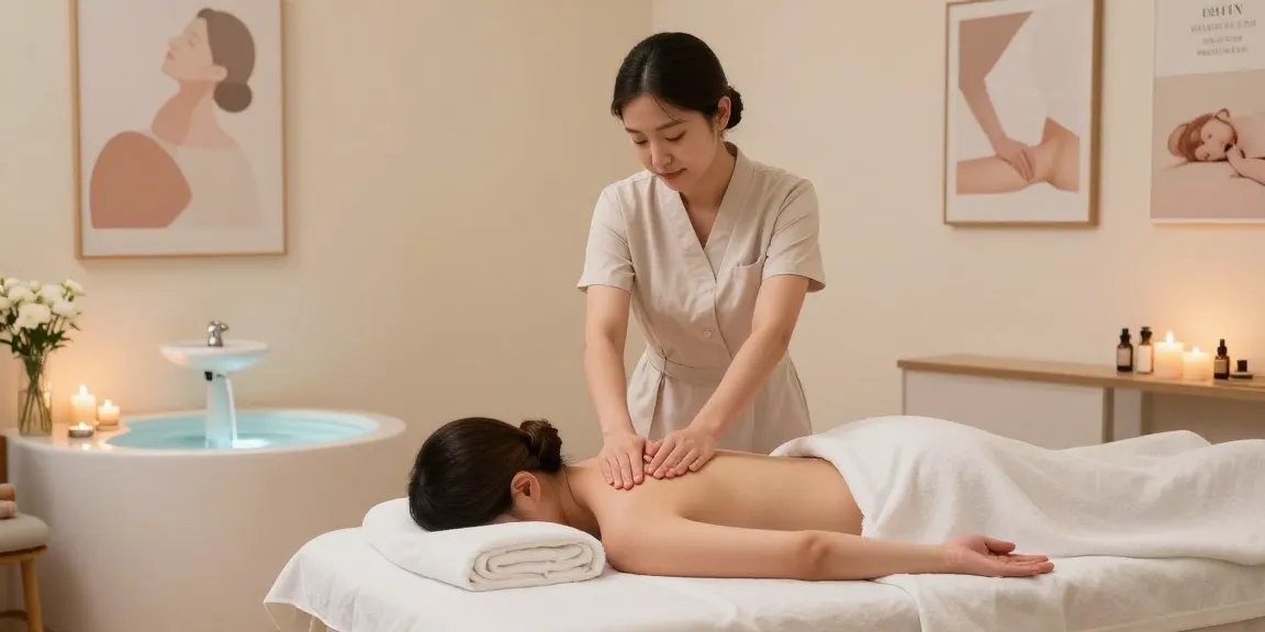 Expert therapist performing 구로마사지 in serene spa environment with calming decor.