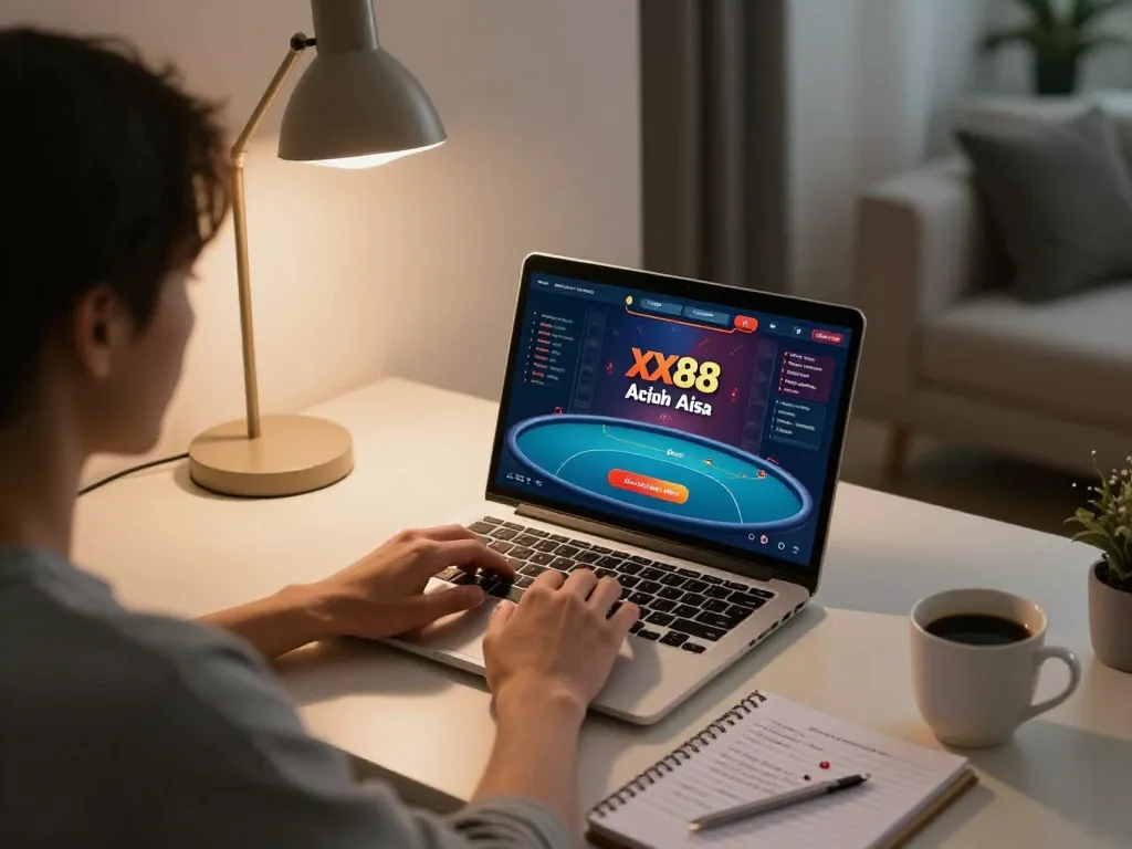 Playing poker strategically at XX88 Asia in a cozy home office setting.