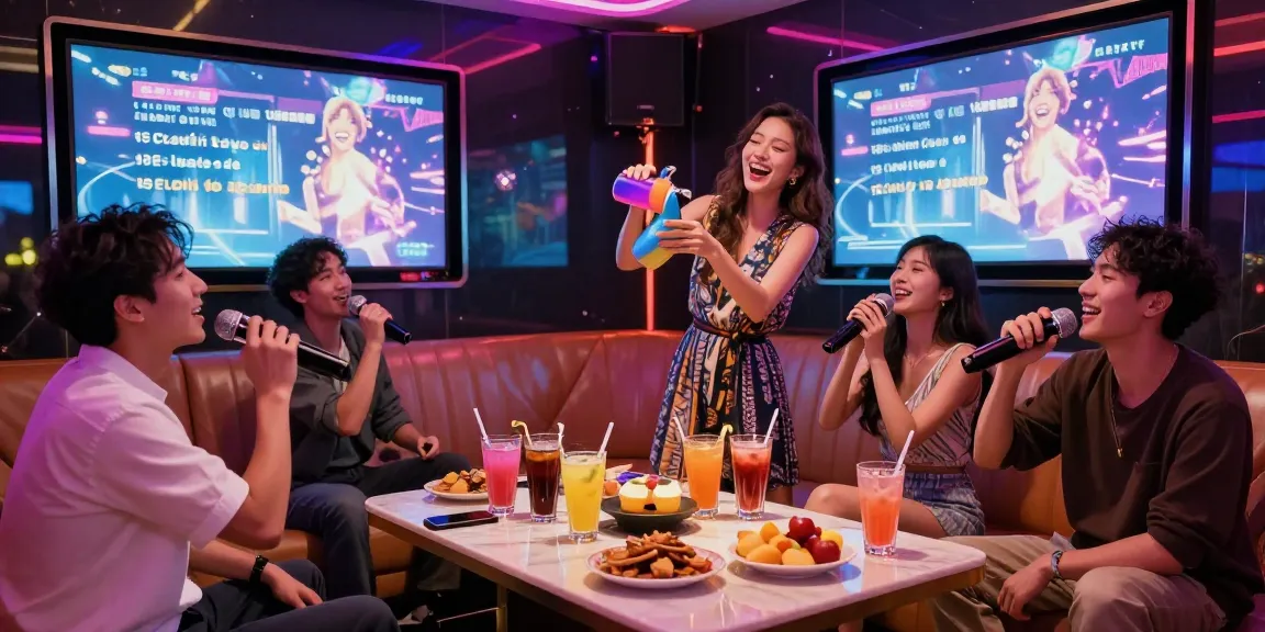 Guests enjoying a vibrant karaoke experience at www.3no.org, featuring private rooms and lively atmosphere with drinks and entertainment.