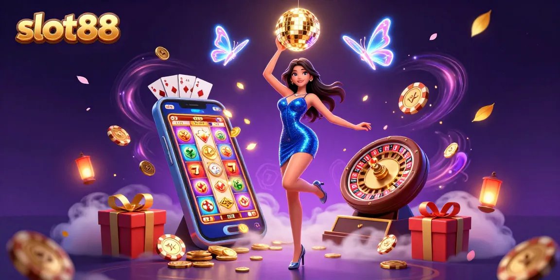 Experience the thrill of slot88 with a dazzling casino scene filled with vibrant jackpots.
