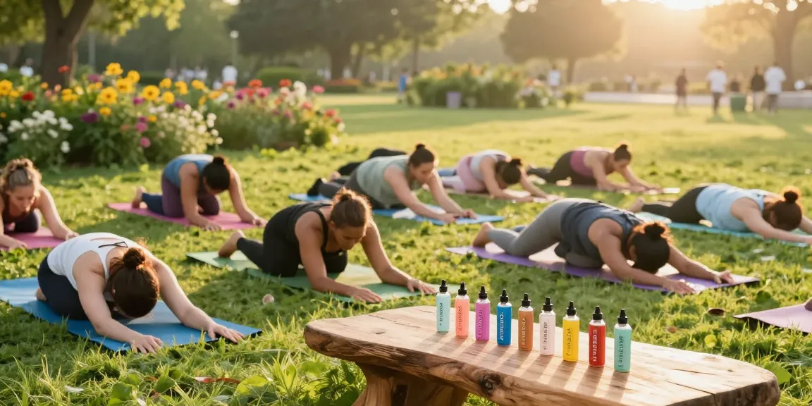 muha meds disposable vape pens amidst a serene outdoor yoga class, promoting natural wellness.
