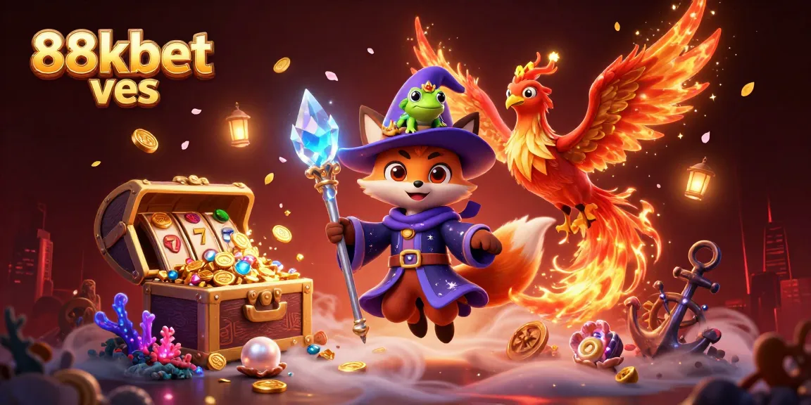 Experience the excitement of 88kbet ves with a mystical wizard fox, phoenix, and treasure-filled environment.