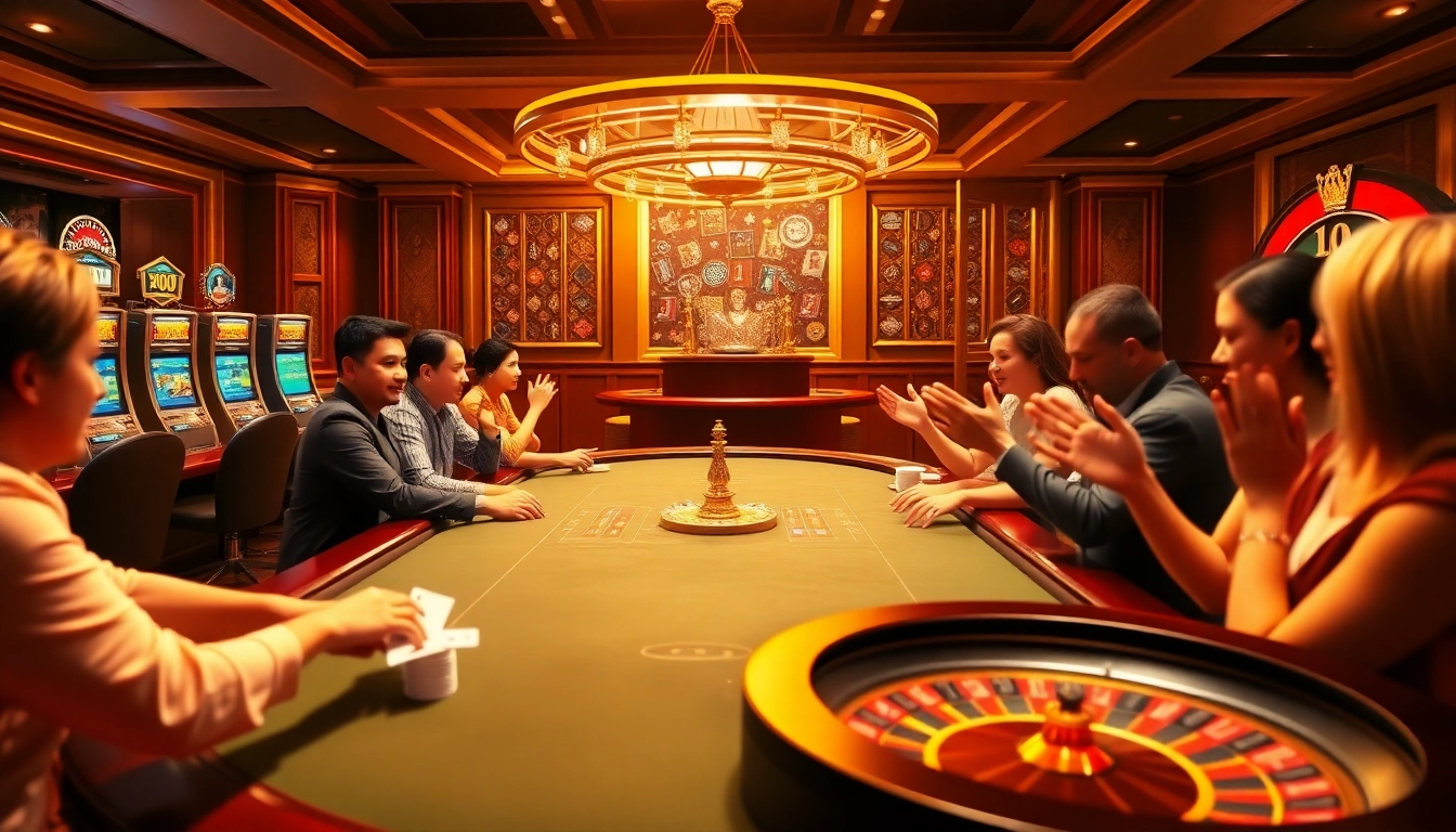 Experience the thrill at Bayvip's vibrant casino scene with players celebrating a poker win.