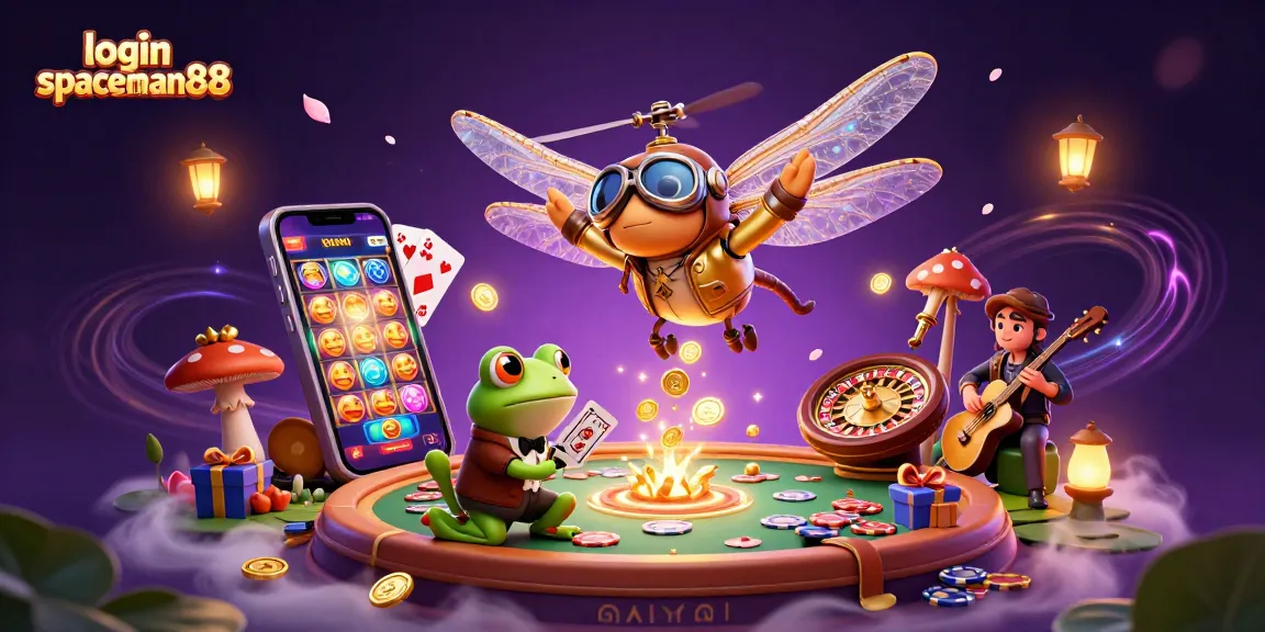 Play and win at login spaceman88 with vibrant casino-themed imagery of characters and game elements.