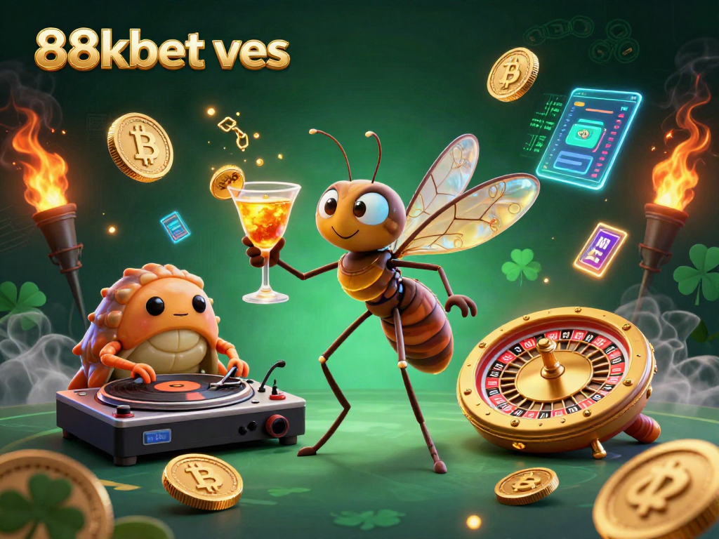 Experience 88kbet ves through a vibrant casino scene featuring unique characters and crypto game elements.