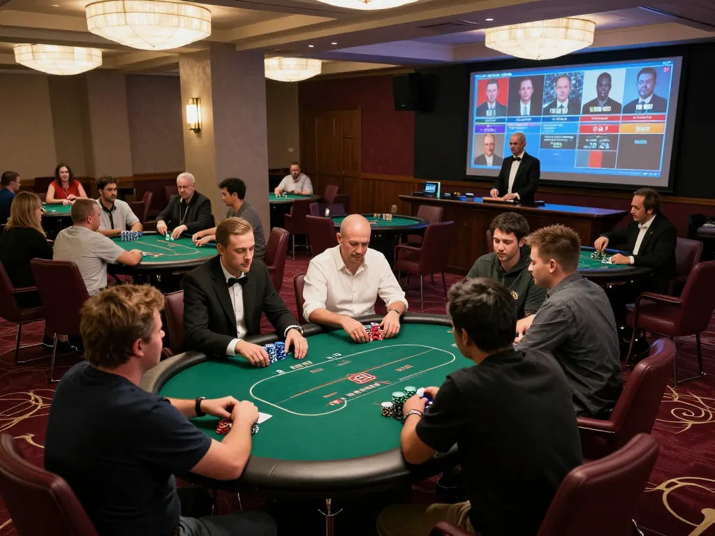 Players engaging in strategic gameplay at fly88 poker tables, with chips and cards visible