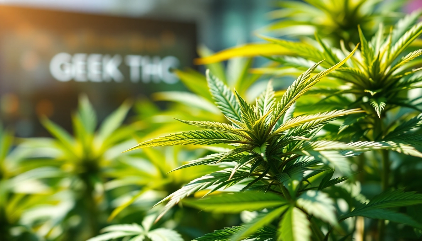 Engaging illustration of GEEK THC with vibrant cannabis leaves and digital technology elements.