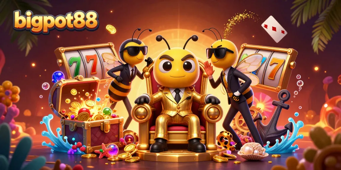 Experience the thrilling world of bigpot88 with a vibrant 3D casino scene filled with joyful gaming elements.