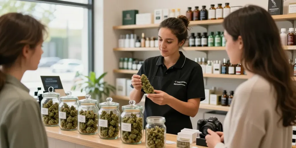AAA grade cannabis UK display in a cannabis dispensary setting with expert guidance.